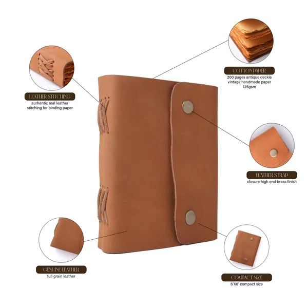 Handmade_Vintage_Tan_Brown_100%_Genuine_Buffalo_Leather_Journal_With_Antique_Burnt_Deckle_Edge_Paper_For_Writing_&_Sketching_-_Dual_Snap_Button_Closure_With_Cross-Stitched_Spine,_200_Unruled_Pages,_Portable_7X5_Inch_Diary_For_Men_&_Women