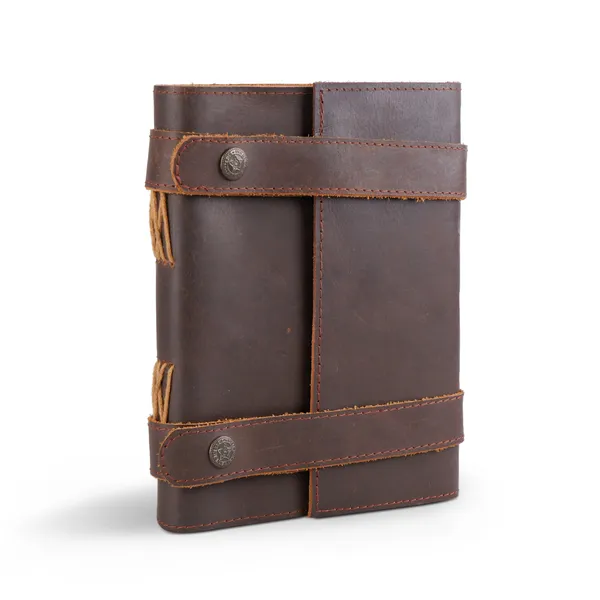 Handmade_Dark_Chocolate_Brown_100%_Genuine_Buffalo_Leather_Journal_For_Writing_&_Sketching_-_Dual_Horizontal_Snap_Straps_With_Antique_Metal_Buttons,_200_Unruled_Pages,_Portable_7X5_Inch_Hand-Stitched_Diary_For_Men_&_Women