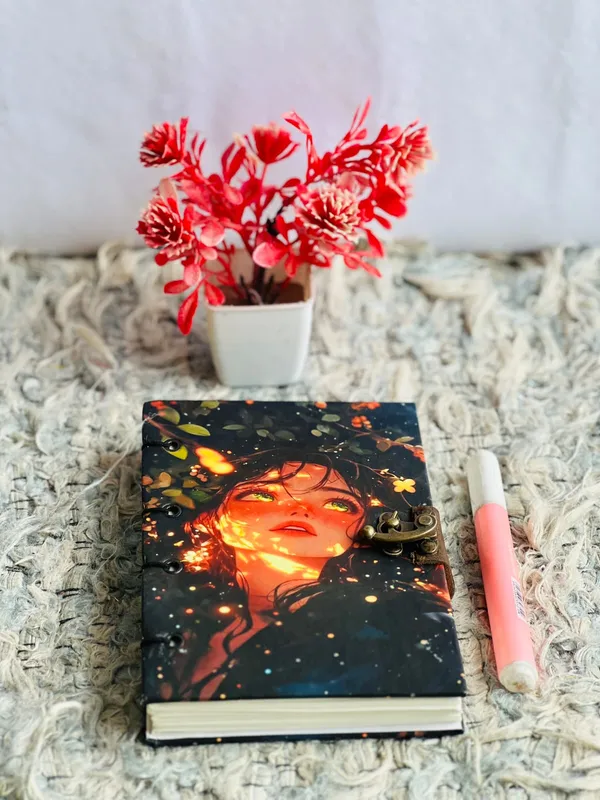 Handcrafted_Mystic_Anime_Forest_Girl_Printed_Hardbound_Journal_For_Writing_&_Sketching_-_Vintage_Brass_Finish_Lock,_200_Unruled_Pages,_Portable_7X5_Inch_Hand-Stitched_Diary
