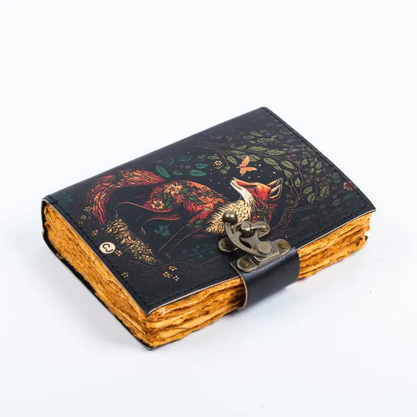 Handmade_High-Definition_UV_Printed_Mystic_Forest_Red_Fox_Leather_Journal_With_Antique_Deckle_Edge_Paper_For_Writing_&_Sketching_-_Vintage_Brass_Finish_Lock,_200_Unruled_Pages,_Portable_7X5_Inch_Hand-Stitched_Diary