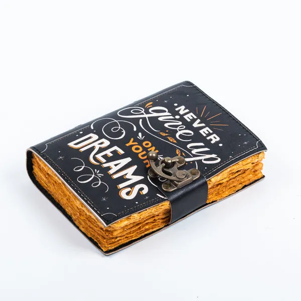 Handmade_High-Definition_UV_Printed_"Never_Give_Up_On_Your_Dreams"_Leather_Journal_With_Antique_Burnt_Deckle_Edge_Paper_For_Writing_&_Sketching_-_Vintage_Brass_Finish_Lock,_200_Unruled_Pages,_Portable_7X5_Inch_Hand-Stitched_Diary