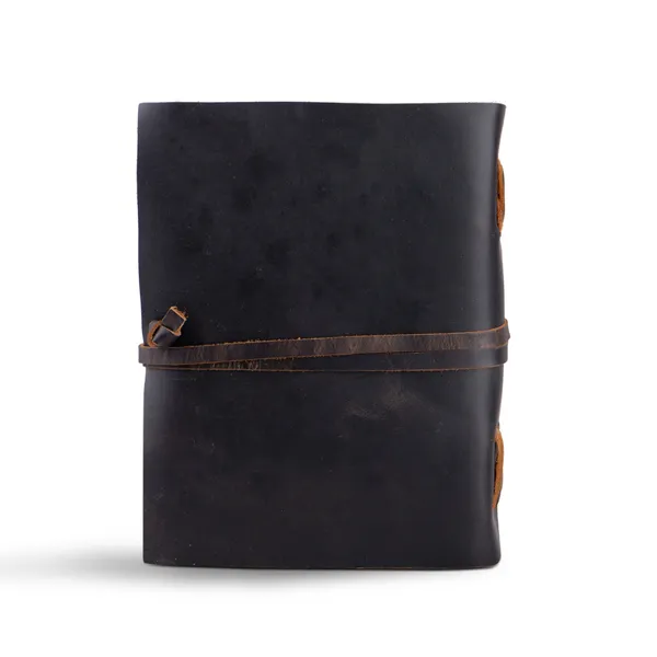 Handmade_Vintage_Midnight_Black_100%_Genuine_Buffalo_Leather_Journal_With_Antique_Deckle_Edge_Paper_For_Writing_&_Sketching_-_Cross-Laced_Spine_Details_With_Wrap-Around_Tie_Strap,_200_Unruled_Pages,_Portable_7X5_Inch_Diary_For_Men_&_Women