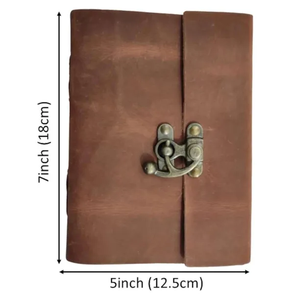 Handmade_Vintage_Rustic_Brown_100%_Genuine_Buffalo_Leather_Journal_For_Writing_&_Sketching_-_Antique_Brass_Finish_Lock,_200_Unruled_Pages,_Portable_7X5_Inch_Hand-Stitched_Diary