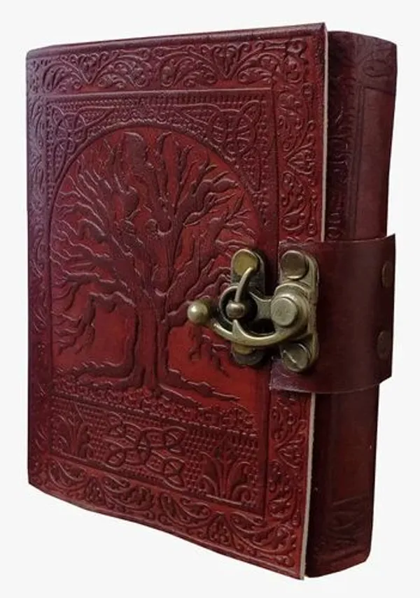Handmade_Embossed_Tree_Of_Life_Cherry_Red_Leather_Journal_For_Writing_&_Sketching_-_Vintage_Brass_Finish_Lock,_200_Unruled_Pages,_Portable_7X5_Inch_Hand-Stitched_Diary