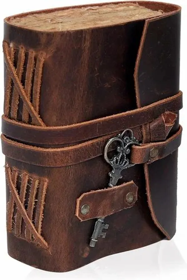 Handmade_Vintage_Jade_Green_100%_Genuine_Buffalo_Leather_Journal_With_Antique_Burnt_Deckle_Edge_Paper_For_Writing_&_Sketching_-_Antique_Brass_Skeleton_Key,_Cross-Stitched_Spine,_200_Unruled_Pages,_Portable_6X4_Inch_Diary_For_Men_&_Women