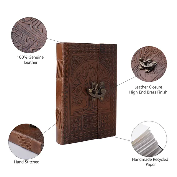 Handmade_Embossed_Celtic_Tree_Of_Life_Dark_Brown_100%_Genuine_Buffalo_Leather_Journal_For_Writing_&_Sketching_-_Vintage_Brass_Finish_Lock,_200_Unruled_Pages,_Portable_7X5_Inch_Hand-Stitched_Diary_For_Men_&_Women