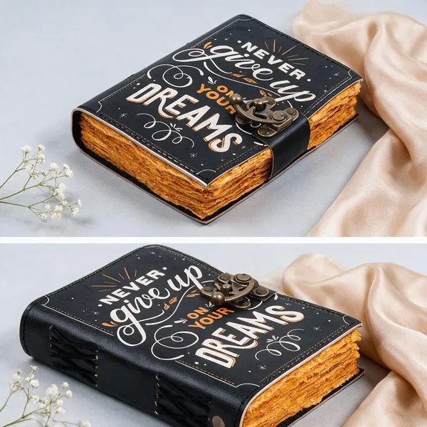 Handmade_High-Definition_UV_Printed_"Never_Give_Up_On_Your_Dreams"_Leather_Journal_With_Antique_Burnt_Deckle_Edge_Paper_For_Writing_&_Sketching_-_Vintage_Brass_Finish_Lock,_200_Unruled_Pages,_Portable_7X5_Inch_Hand-Stitched_Diary