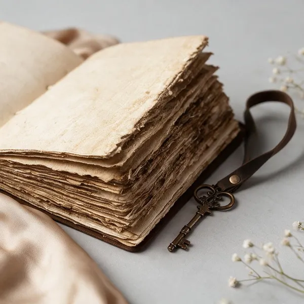 Handmade_Vintage_Dark_Brown_100%_Genuine_Buffalo_Leather_Tri-Fold_Journal_With_Antique_Deckle_Edge_Paper_For_Writing_&_Sketching_-_Antique_Brass_Skeleton_Key_With_Wrap-Around_Tie_Strap,_200_Unruled_Pages,_Portable_7X5_Inch_Diary_For_Men_&_Women
