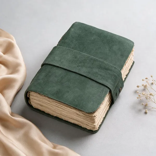 Handmade_Vintage_Emerald_Green_100%_Genuine_Buffalo_Leather_Journal_With_Antique_Deckle_Edge_Paper_For_Writing_&_Sketching_-_Vintage_Brass_Finish_Lock,_200_Unruled_Pages,_Portable_7X5_Inch_Hand-Stitched_Diary_For_Men_&_Women