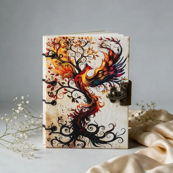 Handcrafted_Mystic_Phoenix_Tree_Of_Life_Printed_Hardbound_Journal_For_Writing_&_Sketching_-_Vintage_Brass_Finish_Lock,_200_Unruled_Pages,_Portable_7X5_Inch_Hand-Stitched_Diary
