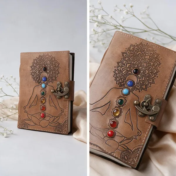 Handmade_Seven_Chakra_100%_Genuine_Buffalo_Leather_Journal_-_200_Unruled_Pages,_Portable_7X5_Inch,_Hand-Stitched_Binding_With_Vintage_Brass_Finish_Lock