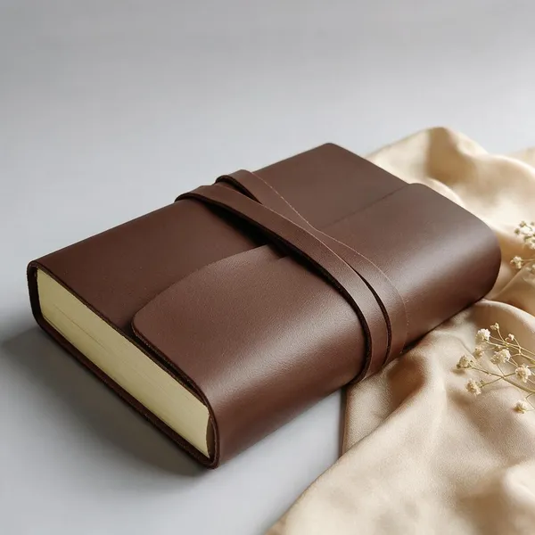 Handmade_Smooth_Chocolate_Brown_100%_Genuine_Buffalo_Leather_Journal_For_Writing_&_Sketching_-_Curved_Flap_With_Wrap-Around_Tie_Strap,_200_Unruled_Pages,_Portable_7X5_Inch_Hand-Stitched_Diary_For_Men_&_Women
