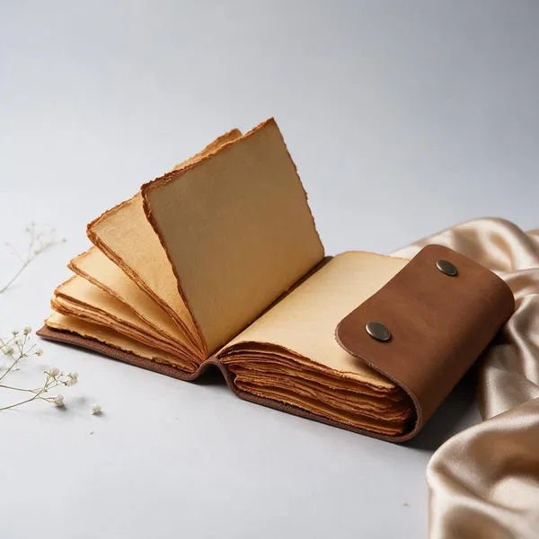 Handmade_Vintage_Tan_Brown_100%_Genuine_Buffalo_Leather_Journal_With_Antique_Burnt_Deckle_Edge_Paper_For_Writing_&_Sketching_-_Dual_Snap_Button_Closure_With_Cross-Stitched_Spine,_200_Unruled_Pages,_Portable_7X5_Inch_Diary_For_Men_&_Women