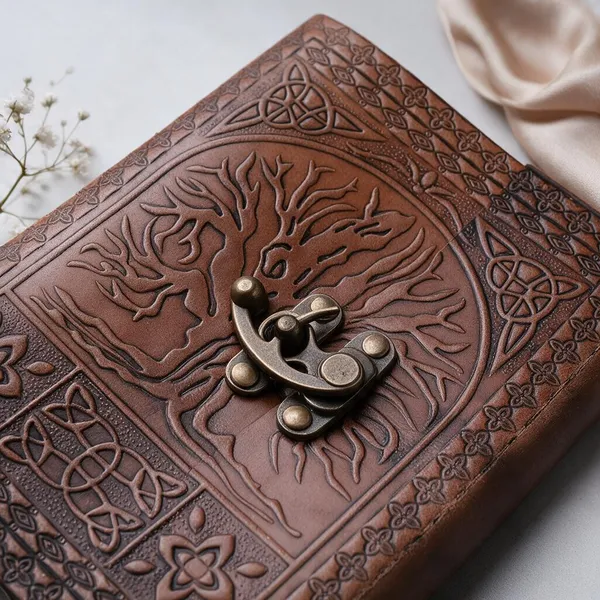 Handmade_Embossed_Celtic_Tree_Of_Life_Dark_Brown_100%_Genuine_Buffalo_Leather_Journal_For_Writing_&_Sketching_-_Vintage_Brass_Finish_Lock,_200_Unruled_Pages,_Portable_7X5_Inch_Hand-Stitched_Diary_For_Men_&_Women