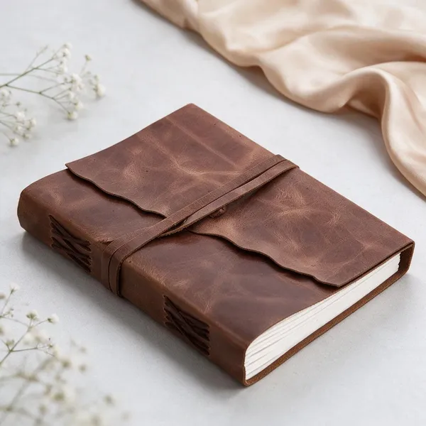 Handmade_Antique_Rustic_Brown_100%_Genuine_Buffalo_Leather_Journal_For_Writing_&_Sketching_-_Asymmetric_Wavy_Flap_With_Wrap-Around_Tie_Strap,_200_Unruled_Pages,_Portable_7X5_Inch_Hand-Stitched_Diary_For_Men_&_Women
