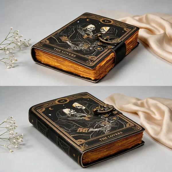 Handmade_High-Definition_UV_Printed_Gothic_Tarot_Lovers_Leather_Journal_With_Antique_Burnt_Deckle_Edge_Paper_For_Writing_&_Sketching_-_Vintage_Brass_Finish_Lock,_200_Unruled_Pages,_Portable_7X5_Inch_Hand-Stitched_Diary