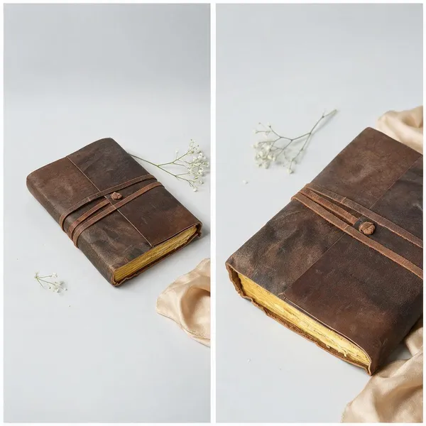 Handmade_Antique_Rustic_Brown_100%_Genuine_Buffalo_Leather_Journal_For_Writing_&_Sketching_-_Vintage_Wrap-Around_Tie_Cord_Closure,_200_Unruled_Pages,_Portable_7X5_Inch_Hand-Stitched_Diary_For_Men_&_Women