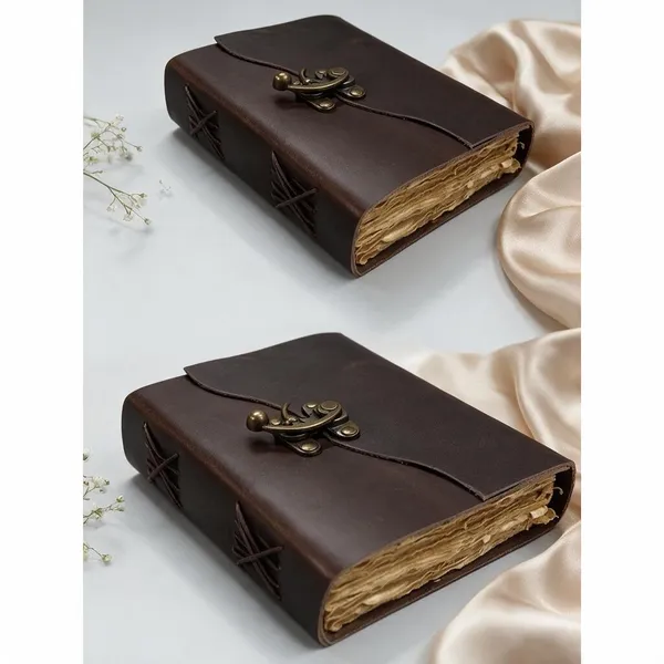 Handmade_Vintage_Dark_Espresso_Brown_100%_Genuine_Buffalo_Leather_Journal_With_Antique_Deckle_Edge_Paper_For_Writing_&_Sketching_-_Curved_Flap_With_Vintage_Brass_Finish_Lock,_200_Unruled_Pages,_Portable_7X5_Inch_Hand-Stitched_Diary_For_Men_&_Women
