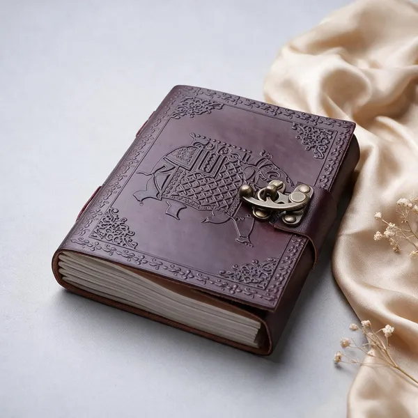 Deep_Plum_Buffalo_Leather_Embossed_Royal_Elephant_Lock_Journal_200_Pages