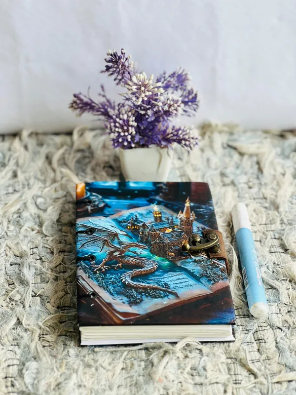 Handcrafted_Fantasy_Dragon_&_Castle_3D-Art_Printed_Hardbound_Journal_-_Vintage_Brass_Finish_Lock,_200_Unruled_Pages,_7X5_Inch_Hand-Stitched_Diary