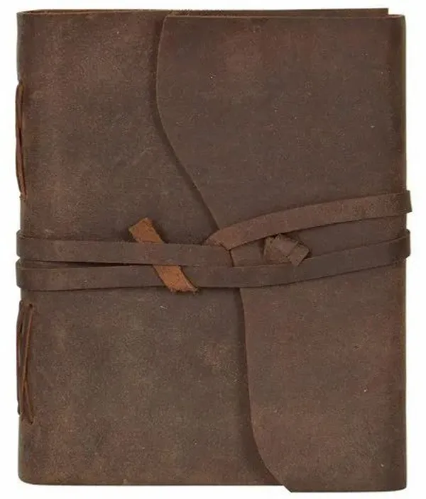 Handmade_Vintage_Dark_Espresso_Brown_100%_Genuine_Buffalo_Leather_Journal_For_Writing_&_Sketching_-_Curved_Flap_With_Wrap-Around_Tie_Strap,_200_Unruled_Pages,_Portable_7X5_Inch_Hand-Stitched_Diary_For_Men_&_Women