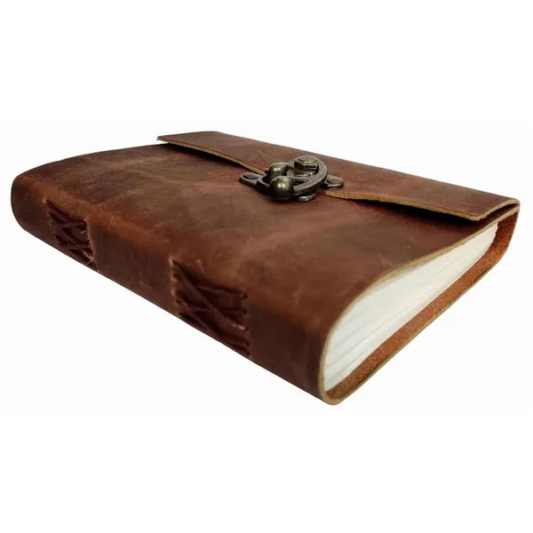 Handmade_Vintage_Rustic_Brown_100%_Genuine_Buffalo_Leather_Journal_For_Writing_&_Sketching_-_Antique_Brass_Finish_Lock,_200_Unruled_Pages,_Portable_7X5_Inch_Hand-Stitched_Diary