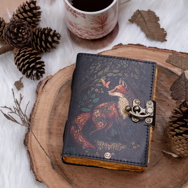 Handmade_High-Definition_UV_Printed_Mystic_Forest_Red_Fox_Leather_Journal_With_Antique_Deckle_Edge_Paper_For_Writing_&_Sketching_-_Vintage_Brass_Finish_Lock,_200_Unruled_Pages,_Portable_7X5_Inch_Hand-Stitched_Diary