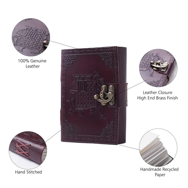 Deep_Plum_Buffalo_Leather_Embossed_Royal_Elephant_Lock_Journal_200_Pages