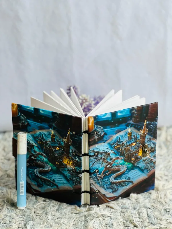 Handcrafted_Fantasy_Dragon_&_Castle_3D-Art_Printed_Hardbound_Journal_-_Vintage_Brass_Finish_Lock,_200_Unruled_Pages,_7X5_Inch_Hand-Stitched_Diary