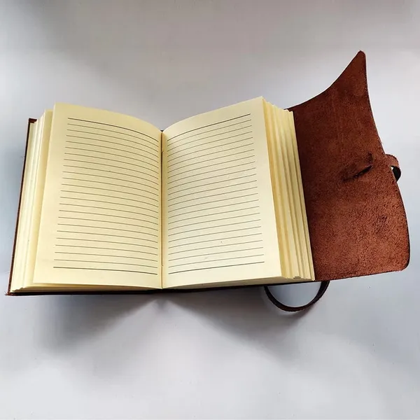 Handmade_Smooth_Chocolate_Brown_100%_Genuine_Buffalo_Leather_Journal_For_Writing_&_Sketching_-_Curved_Flap_With_Wrap-Around_Tie_Strap,_200_Unruled_Pages,_Portable_7X5_Inch_Hand-Stitched_Diary_For_Men_&_Women