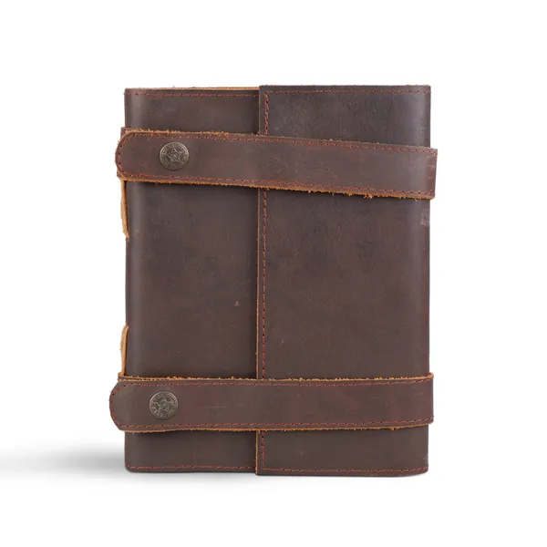 Handmade_Dark_Chocolate_Brown_100%_Genuine_Buffalo_Leather_Journal_For_Writing_&_Sketching_-_Dual_Horizontal_Snap_Straps_With_Antique_Metal_Buttons,_200_Unruled_Pages,_Portable_7X5_Inch_Hand-Stitched_Diary_For_Men_&_Women