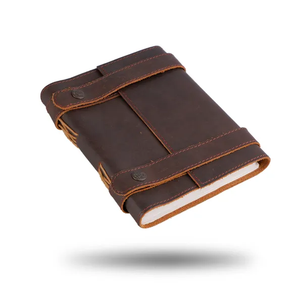 Handmade_Dark_Chocolate_Brown_100%_Genuine_Buffalo_Leather_Journal_For_Writing_&_Sketching_-_Dual_Horizontal_Snap_Straps_With_Antique_Metal_Buttons,_200_Unruled_Pages,_Portable_7X5_Inch_Hand-Stitched_Diary_For_Men_&_Women