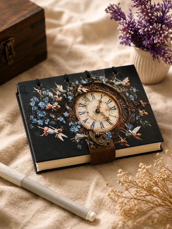 Handcrafted_Vintage_Roman_Clock_&_Fairy_Garden_Printed_Hardbound_Journal_For_Writing_&_Sketching_-_Vintage_Brass_Finish_Lock,_200_Unruled_Pages,_Portable_7X5_Inch_Hand-Stitched_Diary