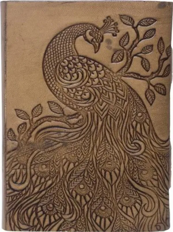 Handmade_Embossed_Peacock_Tan_Brown_100%_Genuine_Buffalo_Leather_Journal_For_Writing_&_Sketching_-_Vintage_Brass_Finish_Lock,_200_Unruled_Pages,