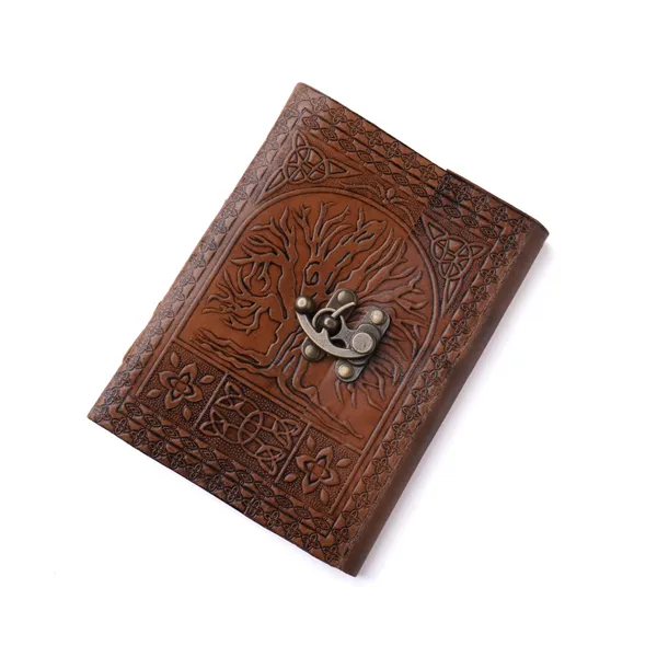 Handmade_Embossed_Celtic_Tree_Of_Life_Dark_Brown_100%_Genuine_Buffalo_Leather_Journal_For_Writing_&_Sketching_-_Vintage_Brass_Finish_Lock,_200_Unruled_Pages,_Portable_7X5_Inch_Hand-Stitched_Diary_For_Men_&_Women