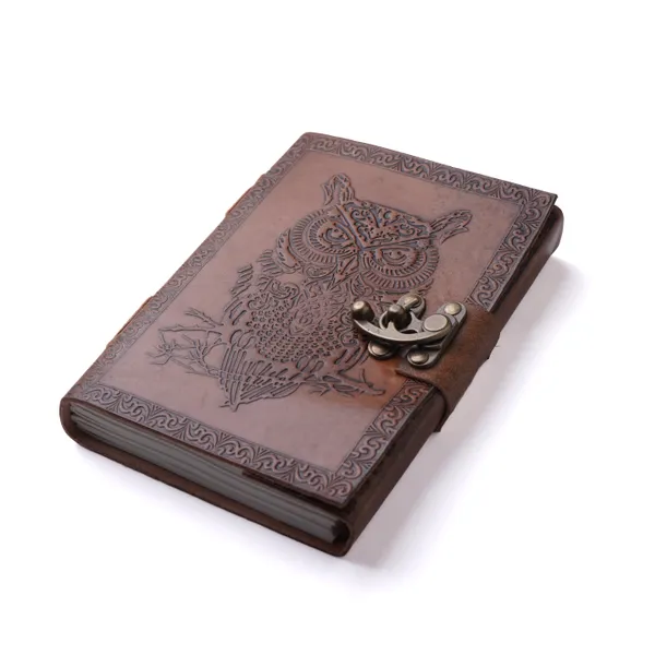 Handmade_Embossed_Mystic_Owl_Tan_Brown_100%_Genuine_Buffalo_Leather_Journal_For_Writing_&_Sketching_-_Vintage_Brass_Finish_Lock,_200_Unruled_Pages,_Portable_7X5_Inch_Hand-Stitched_Diary_For_Men_&_Women