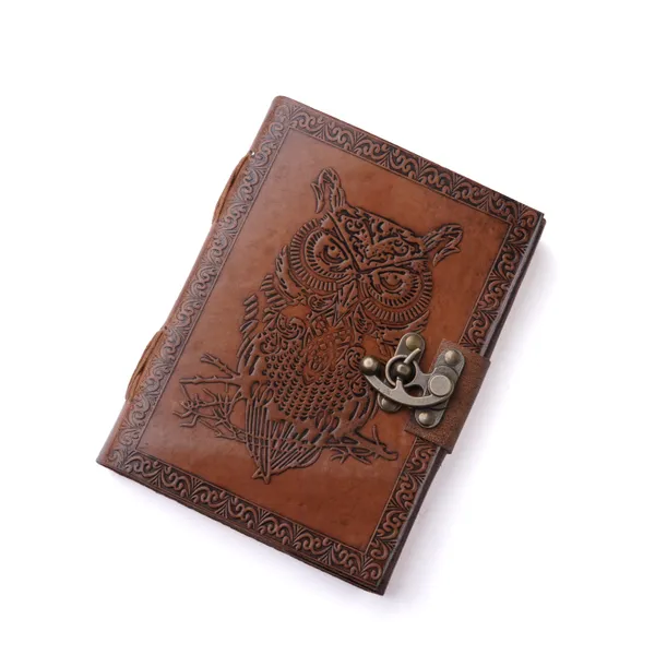 Handmade_Embossed_Mystic_Owl_Tan_Brown_100%_Genuine_Buffalo_Leather_Journal_For_Writing_&_Sketching_-_Vintage_Brass_Finish_Lock,_200_Unruled_Pages,_Portable_7X5_Inch_Hand-Stitched_Diary_For_Men_&_Women