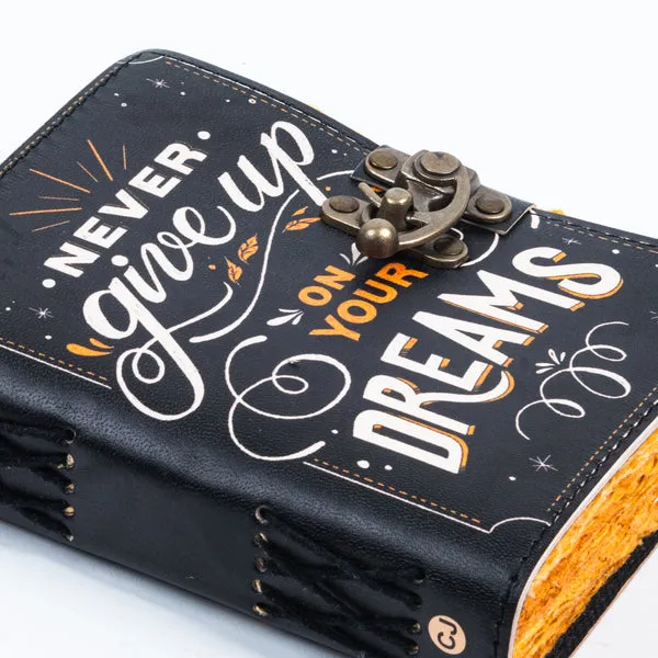 Handmade_High-Definition_UV_Printed_"Never_Give_Up_On_Your_Dreams"_Leather_Journal_With_Antique_Burnt_Deckle_Edge_Paper_For_Writing_&_Sketching_-_Vintage_Brass_Finish_Lock,_200_Unruled_Pages,_Portable_7X5_Inch_Hand-Stitched_Diary