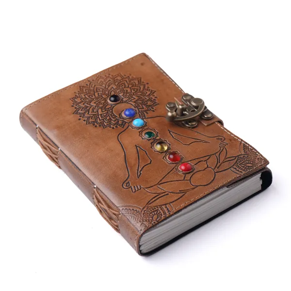 Handmade_Seven_Chakra_100%_Genuine_Buffalo_Leather_Journal_-_200_Unruled_Pages,_Portable_7X5_Inch,_Hand-Stitched_Binding_With_Vintage_Brass_Finish_Lock