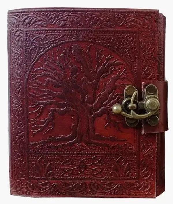 Handmade_Embossed_Tree_Of_Life_Cherry_Red_Leather_Journal_For_Writing_&_Sketching_-_Vintage_Brass_Finish_Lock,_200_Unruled_Pages,_Portable_7X5_Inch_Hand-Stitched_Diary