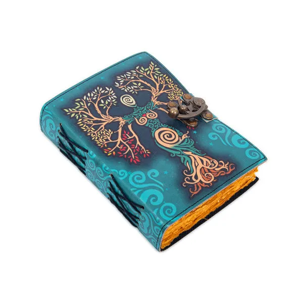 Teal_Buffalo_Leather_UV_Print_Gaia_Tree_Goddess_Lock_Journal_200_Pages