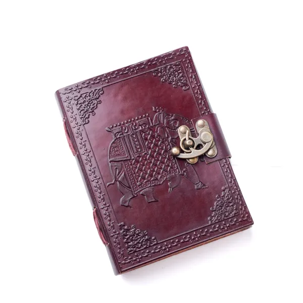 Deep_Plum_Buffalo_Leather_Embossed_Royal_Elephant_Lock_Journal_200_Pages