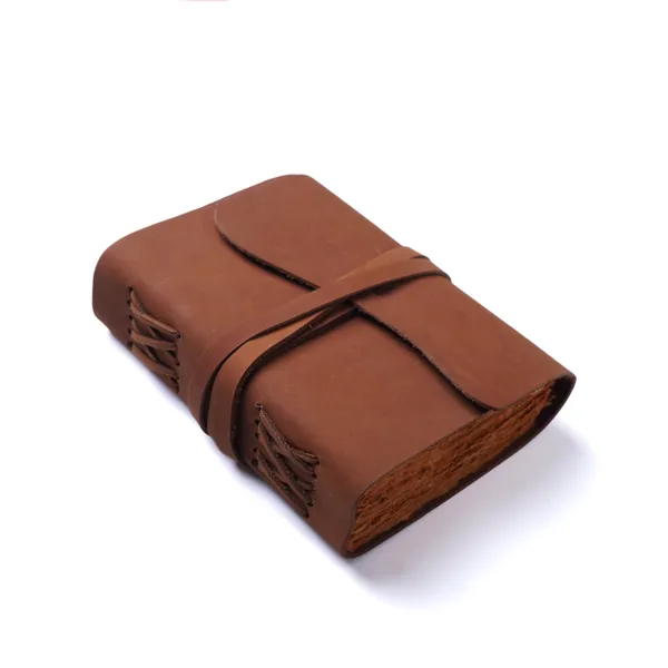 Handmade_Antique_Tan_Brown_100%_Genuine_Buffalo_Leather_Journal_For_Writing_&_Sketching_-_Curved_Flap_With_Wrap-Around_Tie_Strap,_200_Unruled_Pages,_Portable_7X5_Inch_Hand-Stitched_Diary_For_Men_&_Women