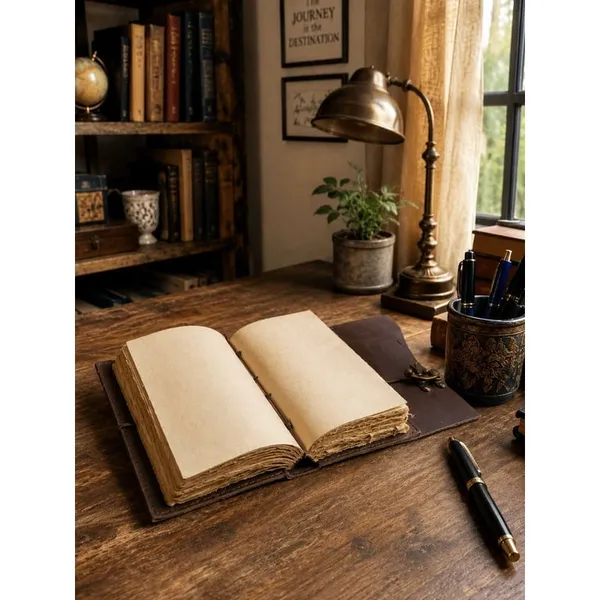 Handmade_Vintage_Dark_Espresso_Brown_100%_Genuine_Buffalo_Leather_Journal_With_Antique_Deckle_Edge_Paper_For_Writing_&_Sketching_-_Curved_Flap_With_Vintage_Brass_Finish_Lock,_200_Unruled_Pages,_Portable_7X5_Inch_Hand-Stitched_Diary_For_Men_&_Women