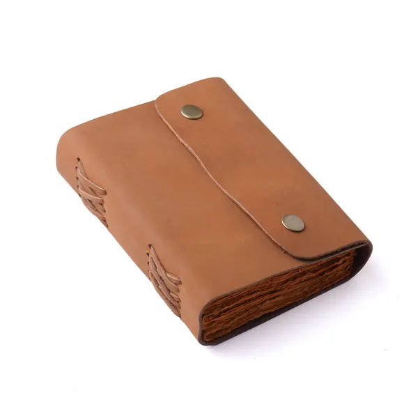 Handmade_Vintage_Tan_Brown_100%_Genuine_Buffalo_Leather_Journal_With_Antique_Burnt_Deckle_Edge_Paper_For_Writing_&_Sketching_-_Dual_Snap_Button_Closure_With_Cross-Stitched_Spine,_200_Unruled_Pages,_Portable_7X5_Inch_Diary_For_Men_&_Women