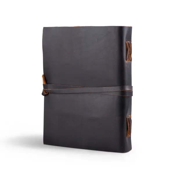 Handmade_Vintage_Midnight_Black_100%_Genuine_Buffalo_Leather_Journal_With_Antique_Deckle_Edge_Paper_For_Writing_&_Sketching_-_Cross-Laced_Spine_Details_With_Wrap-Around_Tie_Strap,_200_Unruled_Pages,_Portable_7X5_Inch_Diary_For_Men_&_Women