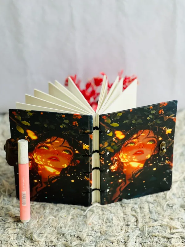 Handcrafted_Mystic_Anime_Forest_Girl_Printed_Hardbound_Journal_For_Writing_&_Sketching_-_Vintage_Brass_Finish_Lock,_200_Unruled_Pages,_Portable_7X5_Inch_Hand-Stitched_Diary