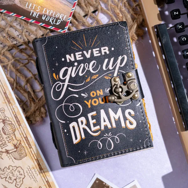 Handmade_High-Definition_UV_Printed_"Never_Give_Up_On_Your_Dreams"_Leather_Journal_With_Antique_Burnt_Deckle_Edge_Paper_For_Writing_&_Sketching_-_Vintage_Brass_Finish_Lock,_200_Unruled_Pages,_Portable_7X5_Inch_Hand-Stitched_Diary