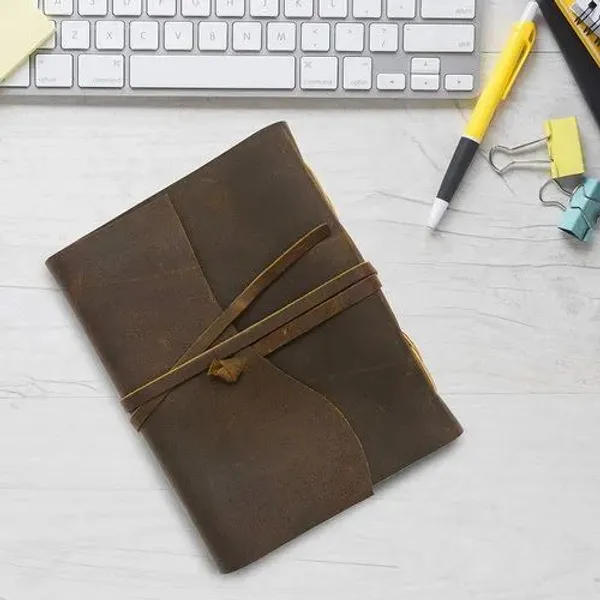 Handmade_Dark_Vintage_Brown_100%_Genuine_Buffalo_Leather_Journal_For_Writing_&_Sketching_-_Wrap-Around_Leather_Tie_Strap,_200_Unruled_Pages,_Portable_7X5_Inch_Hand-Stitched_Flap_Journal