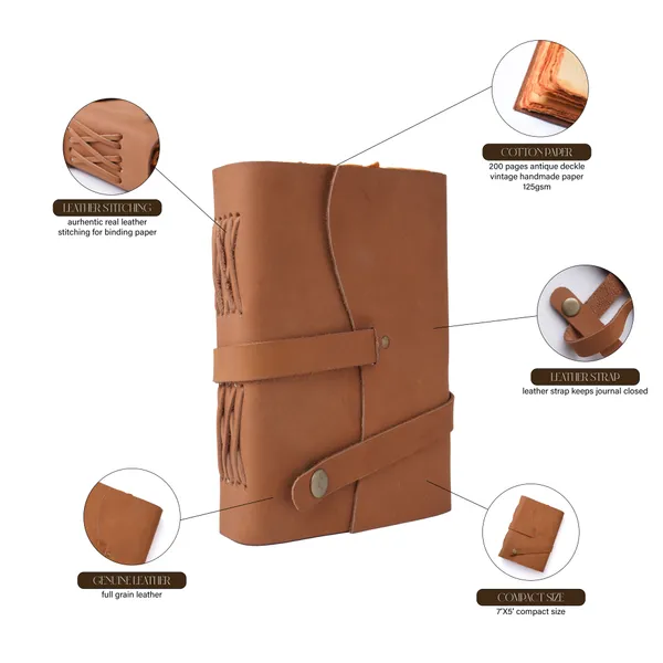 Handmade_Natural_Tan_Brown_100%_Genuine_Buffalo_Leather_Journal_For_Writing_&_Sketching_-_Antique_Metal_Stud_Strap_Closure,_200_Unruled_Pages,_Portable_7X5_Inch_Hand-Stitched_Flap_Diary_For_Men_&_Women